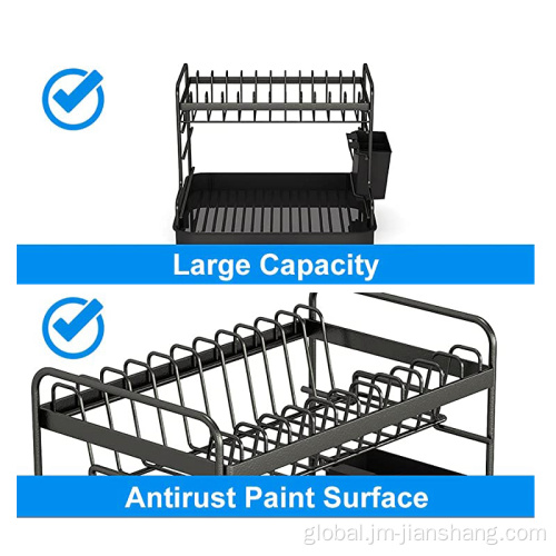 2 Tier Iron With Powder Coating Dish Rack Kitchen Compact Drain Dish Drying Rack Supplier